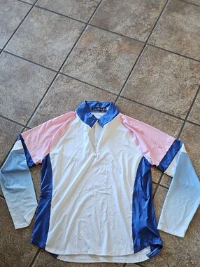 RLX Womens  Long Sleeve Performance Shirt - White with Pink & Blue Accents